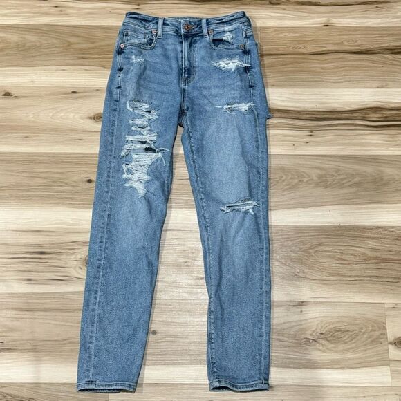 American Eagle Blue Distressed Mom Jeans Women’s 0 - Picture 1 of 6